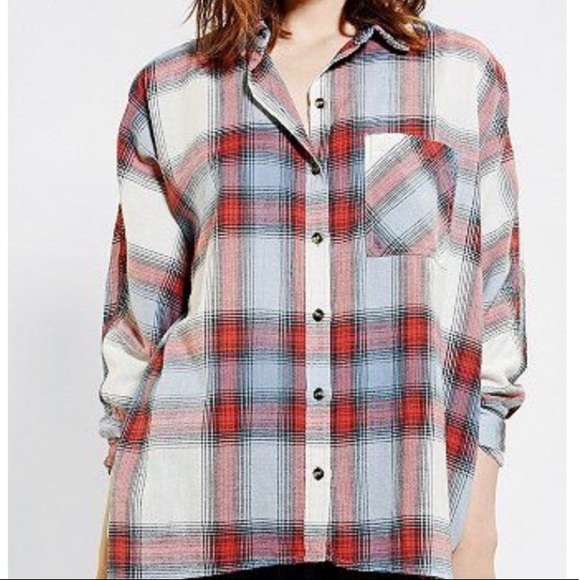 Plaid button down w/ lace back - Picture 2 of 3